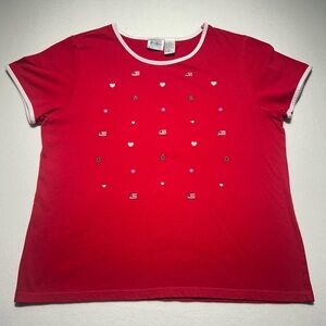 Vintage Jason Maxwell Red Patriotic T-Shirt USA Flag Hearts Stars Size Large